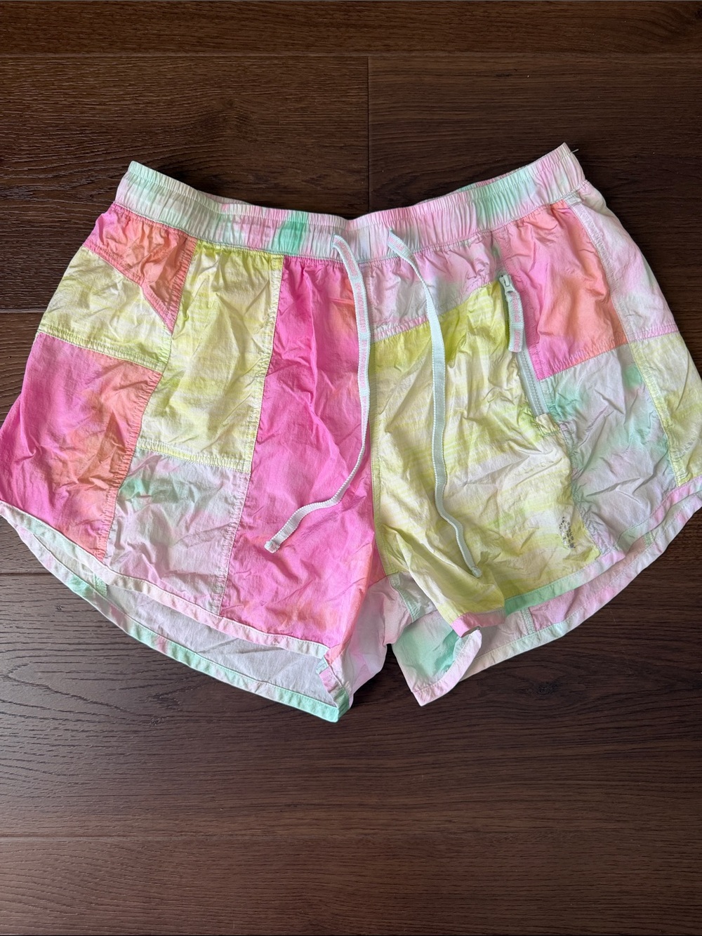 FP Movement Pastel Tie-Dye Patchwork Athletic Shorts - Pink & Yellow